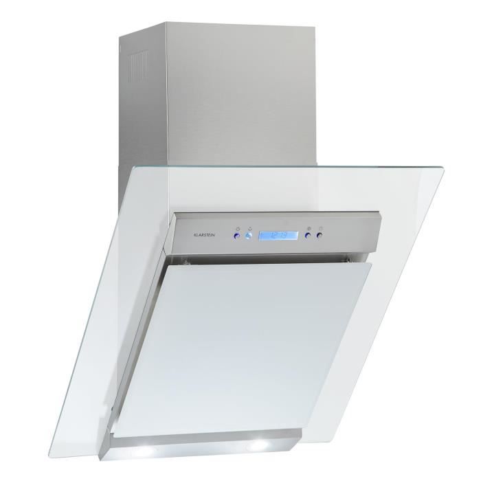 Klarstein Skycook - Hotte aspirante murale encastrable 60cm acier inox design biais (extraction 640 m³-h, mode recyclage possible)