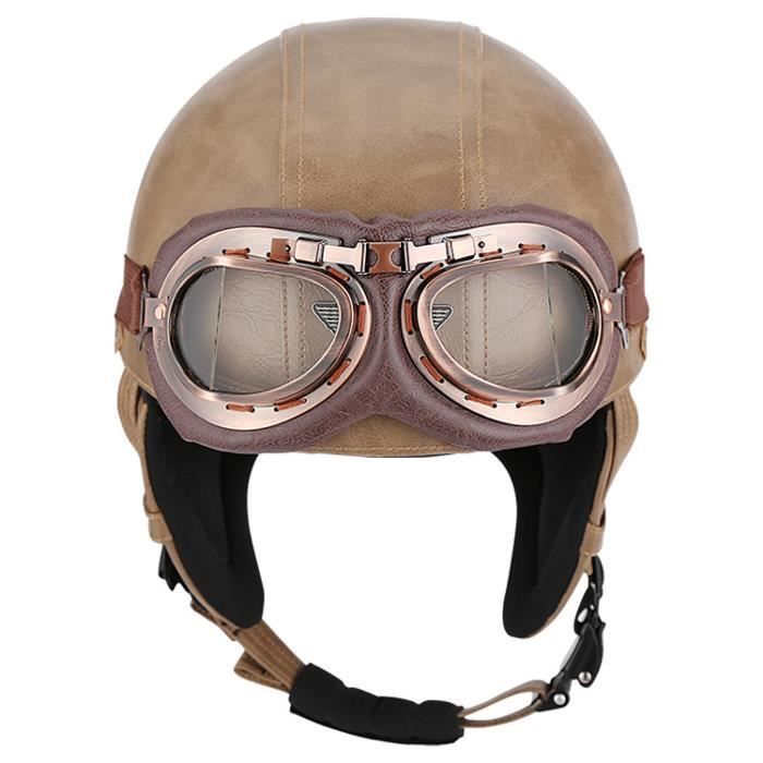 Rétro Casque Moto Bols, Casques Harley Casque de Moto Cuir Style de Vintage Demi Casque pour Scooter Bike Cruiser Chopper Moped