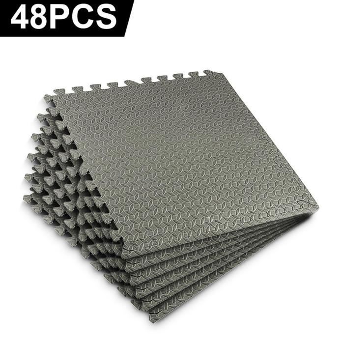 Ensemble de 48 Dalles Carrées EVA - Tapis de sol, Sport, Gymnastique, Yoga, Tapis Puzzle Antidérapant Mousse Gris 60 X 60 cm