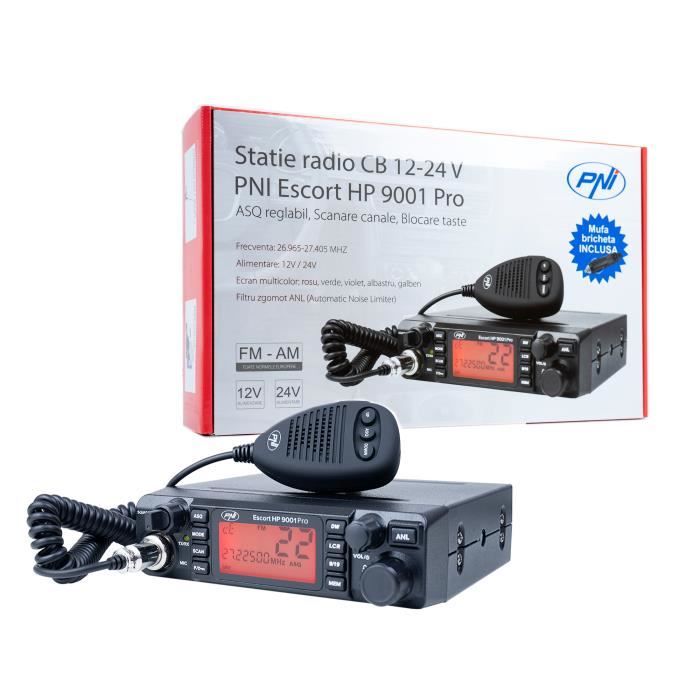 Radio CB PNI Escort HP 9001 Pro ASQ réglable, AM-FM, 12V / 24V, 4W, numérisation, Double Veille, ANL, écran Multicolore