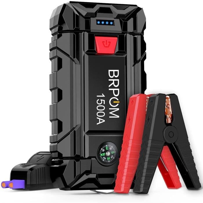 Booster Batterie 1500A 15800mAh Démarreur de Voiture 12V Portable (Jusqu’à 7.0L Gaz ou 5.5L Gazole) Jump Starter avec Pinces de Sûre