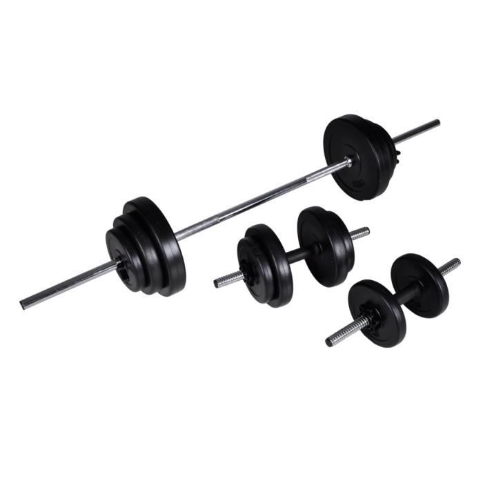 Kit de barre d'Haltère et 2 haltères 30,5 kg avec 12 disques et poignée antidérapante Design ergonomique pour exercices à la maison
