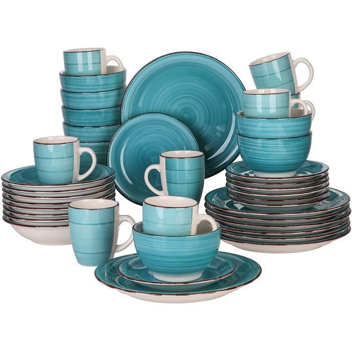 vancasso, Série Bella, Service de Table en Porcelaine,Faïence Style Vintage Rustique,Motif Cercle Arbre-Menthe -40pcs