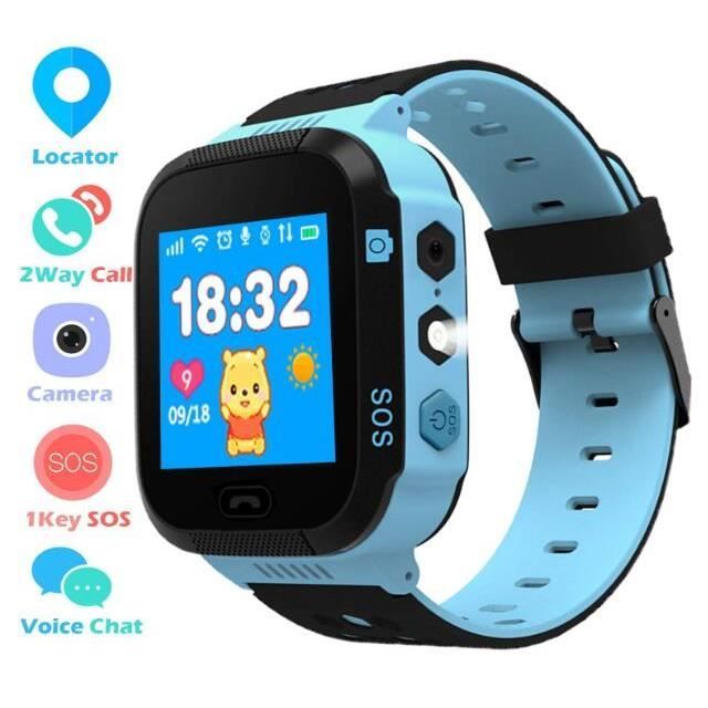 Enfants Smartwatch - GPS/LBS Position Tracker Enfant SOS Mobile Montre Cadeau Enfants pour Filles Garçons (Bleu)