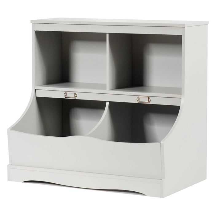 Meuble Rangement Enfant 4 Niveaux Avec 8 Bacs - Étagères Ouvertes + Placard - Blanc - 112x30x100 Cm - Pour Chambre Ou Salon