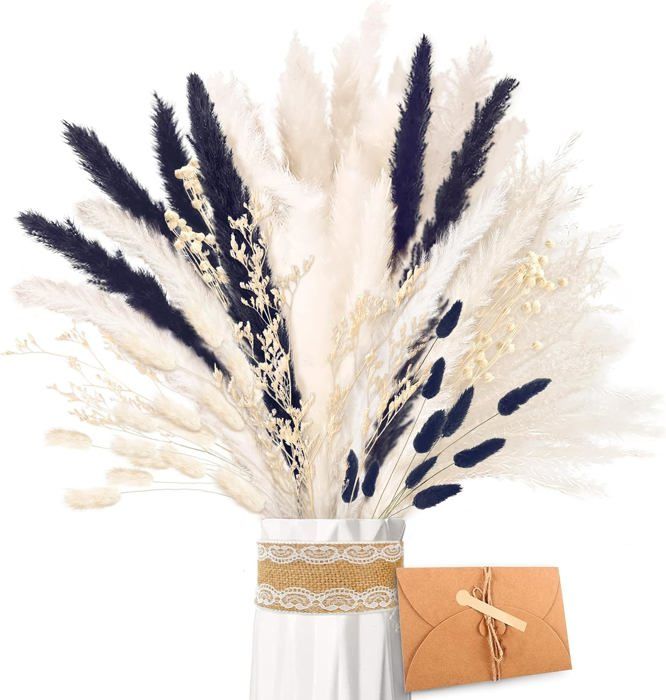 20 Bâtons Fleurs Séchées Pampa Noir - Herbe De Pampa Naturelle 55cm Pour Décoration Bohème Mariage Salon
