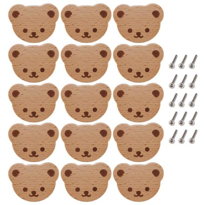 15Boutons de Meubles Boutons de Tiroir en Bois Boutons de Placard en Bois Boutons de Tiroir Ours pour Enfants Commode Tiroirs