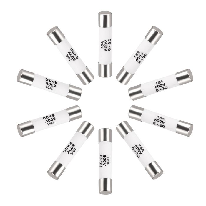 Fusible Céramique SOURCING MAP 10Pcs 16A 500V 6x30mm Cartouche Coup Rapide Rechange pour Amplificateur Lampe économie énergie