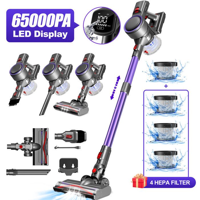 Aspirateur Balai sans Fil 65000Pa Autonomie 55 Min- Aspirateur sans Fil 650W-Écran LED tactile Filtration en 5 Étapes2L Capacité - Dormiia