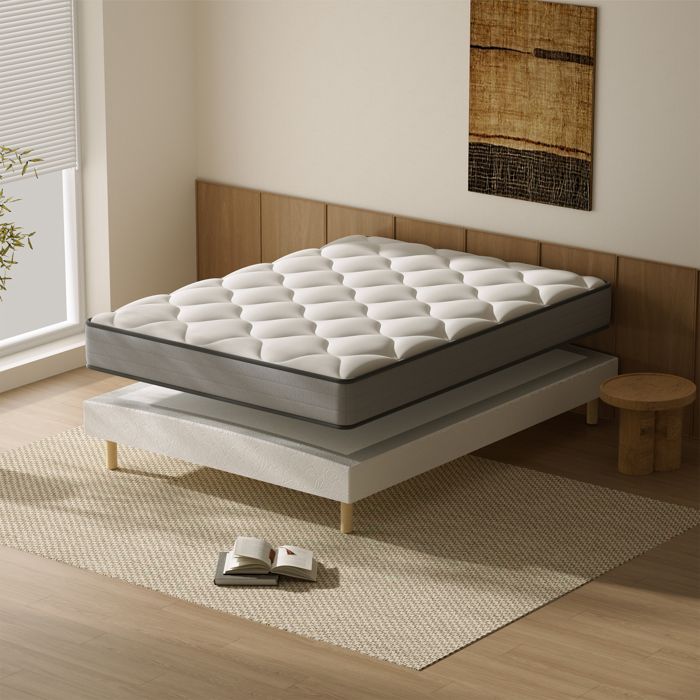 TEENO Matelas à ressorts 160x200cm+Sommier Matelas Ressorts Ensachés HybridSommier Tapissier de protection Épais 20cm