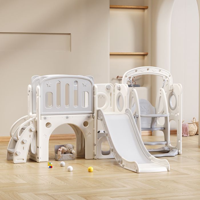 Toboggan Enfant 11 En 1 – Grand Toboggan 145 Cm Avec Basketball, Golf, Tableau Magnétique, Télescope, Dès 1-6 Ans, PEHD Sans BPA