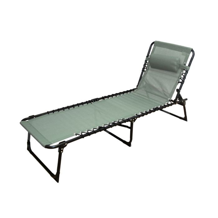 Transat - JUANIO - Bain de soleil 188 x 55 x 30 cm - Kaki - Acier anti-rouille - Coussin amovible