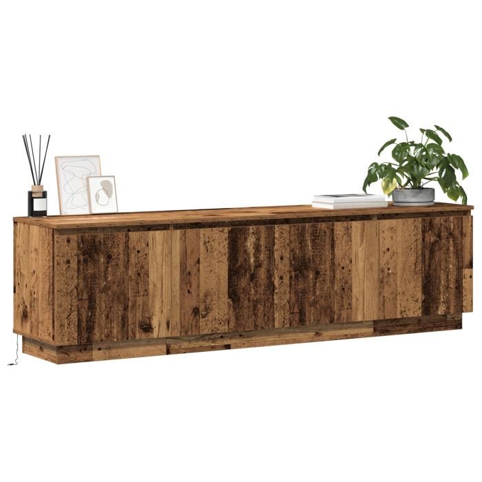 Marron Meuble TV - SOLOMON - Table de Télévision avec LED Bois Vieilli 180x38x49 cm Bois dingénierie LV316