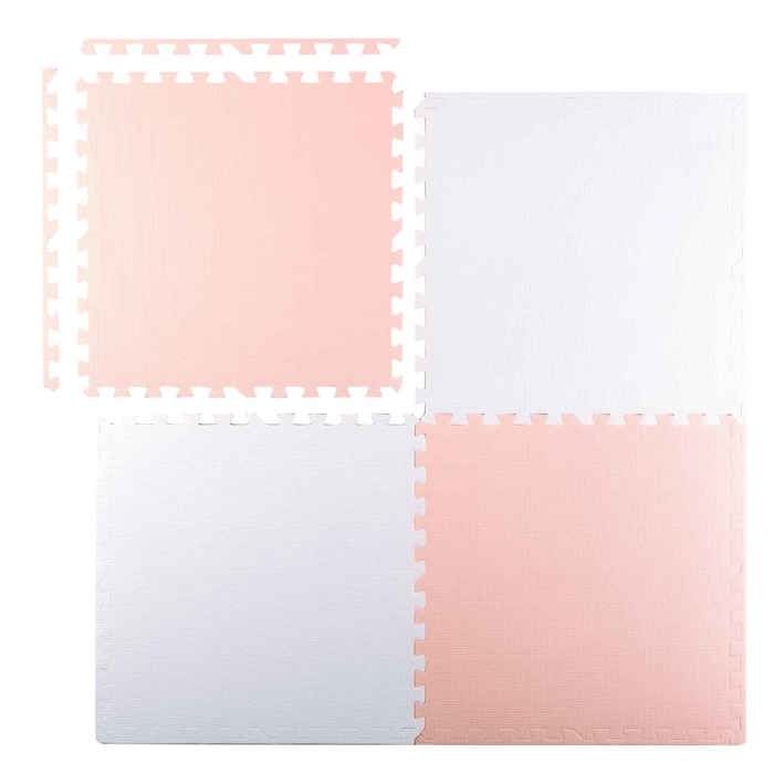 Tapis puzzle en mousse - RICOKIDS - 60x60 cm - Pêche et Blanc - Antidérapant - Sans BPA - Mousse EVA - Facile à nettoyer