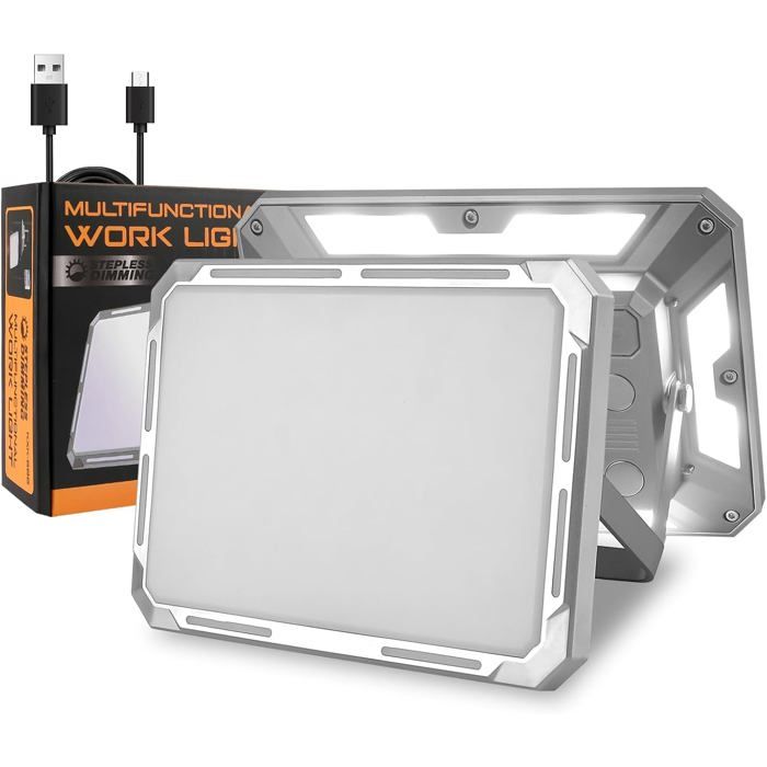 Projecteur LED Rechargeable 50W Projecteur Chantier Portable 116 LED Projecteur LED Batterie Lampe de Travail avec USB/Magnétique