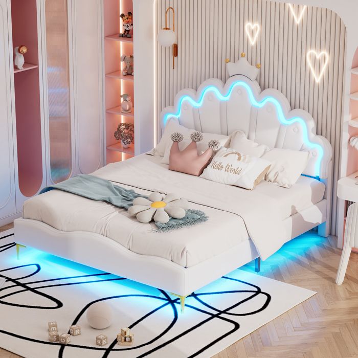 Structure de lit Nouveau matériau respectueux de lenvironnement 140 * 200cm lit double plat lit de princesse en forme de couronn