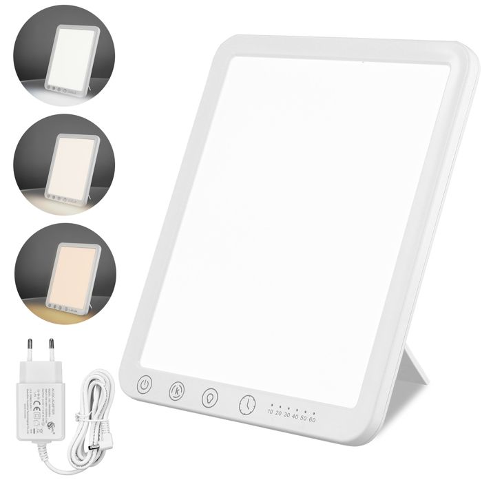 Lampe de luminothérapie 15000 lux avec 3 températures de couleur 5 niveaux luminosité et 6 minuteries simulation de la lumière