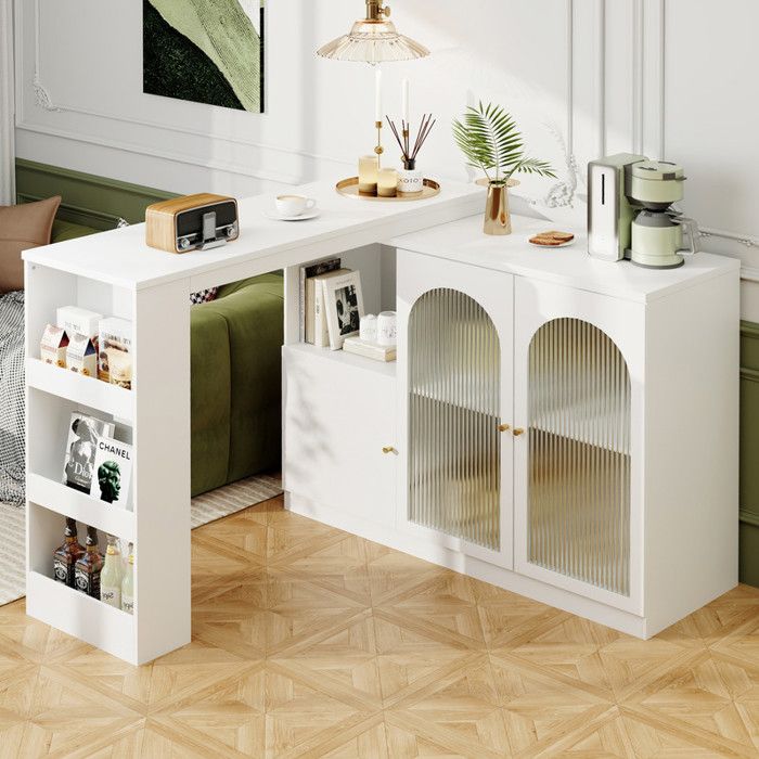 Table à Manger Pivotante avec Armoire de RangementTable de Bar Extensible Bar Cuisine avec Buffet avec étagères et Vitre (Noir)