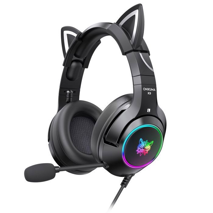 Casque de Jeu Filaire - RNCYN - K9 - Oreilles de Chat - RVB - Noir