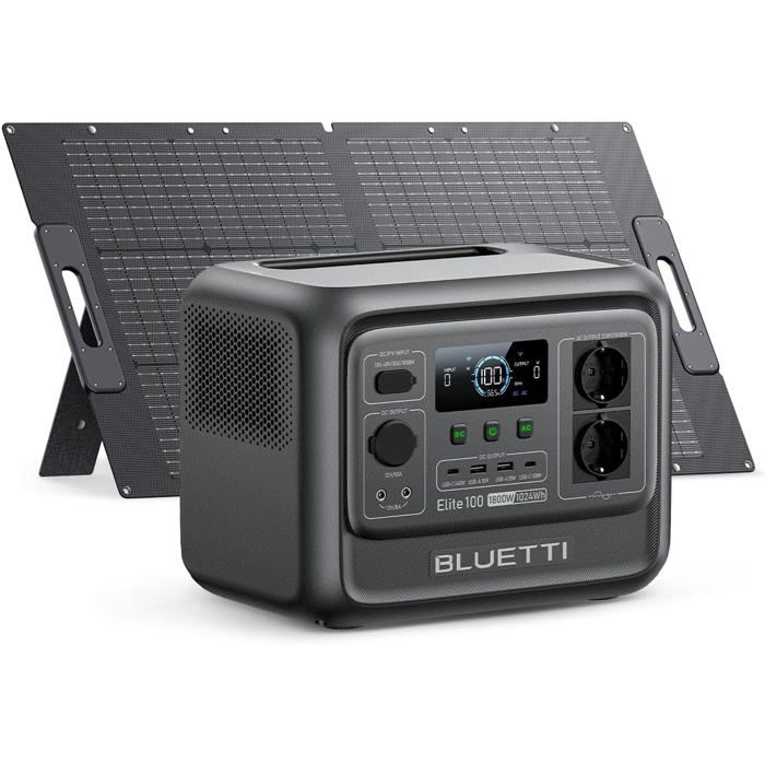 BLUETTI Elite 100 V2 Générateur Électrique Solaire 1024Wh & 1800W avec 100W Panneau solaire Pour Camping Voyage Panne de Courant