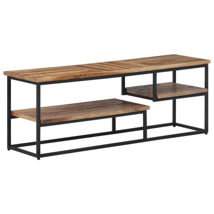 Meuble TV en teck massif - vidaXL - 110x30x39 cm - Teck massif récupéré - Cadre noir - Grand espace de rangement
