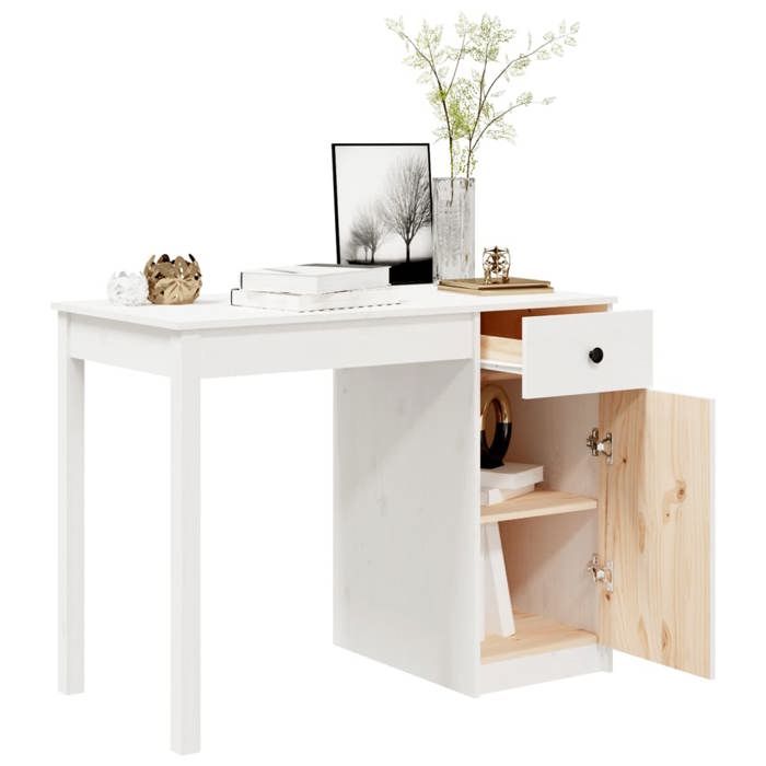 Bureau BURKE Blanc Table à écrire - 1 PERSONNE - Blanc 100x50x75 cm - Bois massif de pin BB454