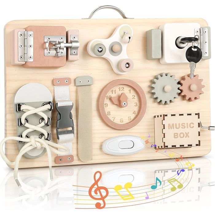 Busy Board Tableau D'Activité Montessori Chat En Bois Avec Lumières LED - Jouet Sensoriel Tout-Petits