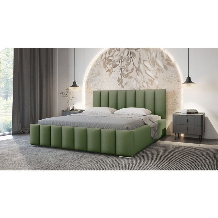 Cadre de lit avec coffre NEO en velours - Vert - Dimensions du couchage : 160 x 200 cm