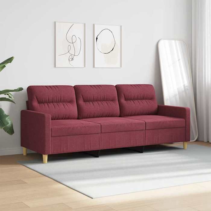 Promo printempsCanapé à 3 places - SARAZYJ - Meuble de salon - 3 PERSONNES - Rouge bordeaux 180 cm Tissu - S8009858