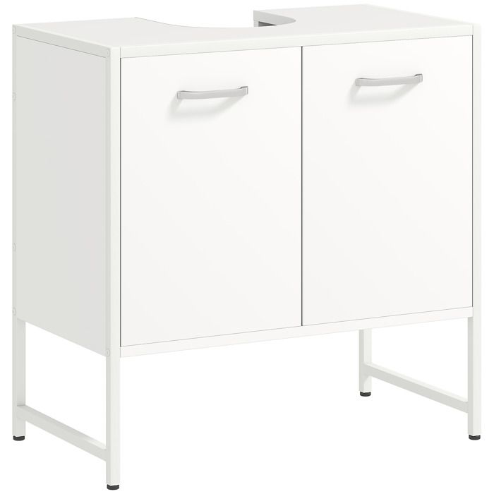 Meuble sous lavabo - HOMCOM - 2 portes à fermeture douce et étagère réglable - panneaux de particules - 60 x 33 x 605 cm - blanc