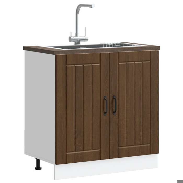 Armoire de base de lavabo(1 PC) - meuble sous évier - Lucca chêne marron bois dingénierie 80x46x81.5 cm L2299