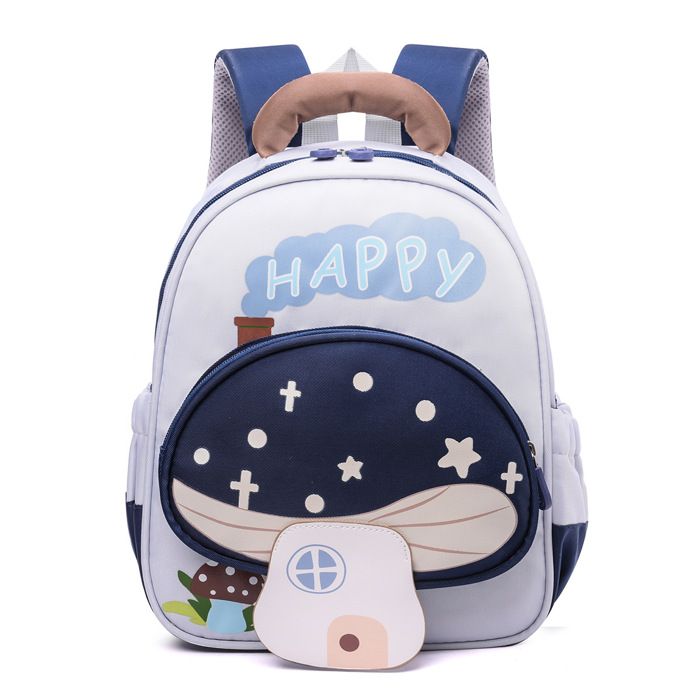 Sac à Dos Enfant Champignon Mignon pour Maternelle Cartable Scolaire en Oxford Léger pour Garçon et Fille 3-6 Ans - Bleu foncé