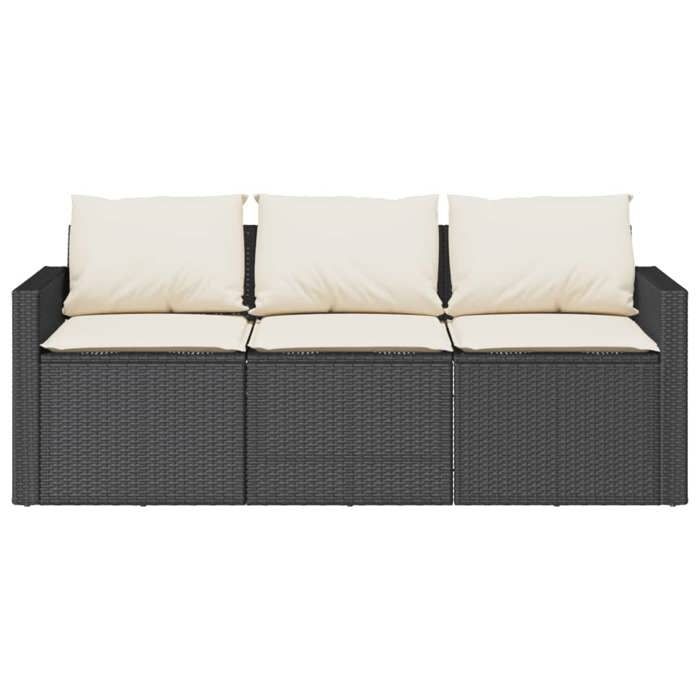 Noir Salon dextérieur - Canapé de jardin - Sofa de jardin - avec coussins 3 places noir résine tressée - 177x70x68 cm EUE343123550