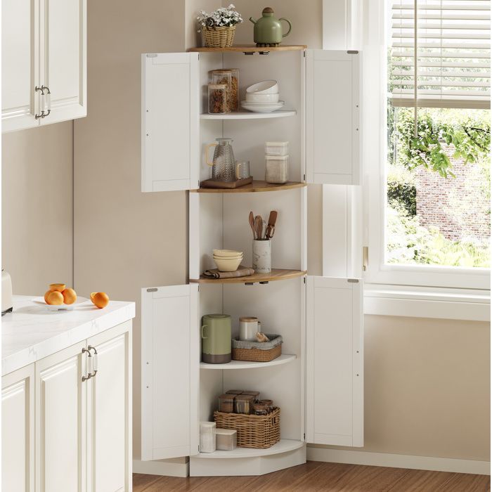 Meuble dangle VIVRYN 39 x 39 x 180 cm 5 compartiments de rangement 4 portes aspect bois blanc anti-basculement