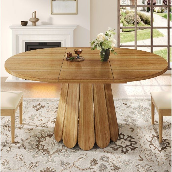Table à manger extensible - SENVIRO - ronde effet bois - 118 à 158x118x76 cm - 4-8 personnes - marron