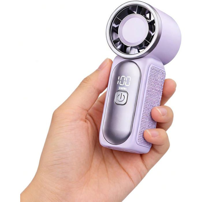 Mini Ventilateur à Main USB 6 Vitesses 16900 tr/min Écran LED Rechargeable avec Cordon pour Voyage Maquillage Violet — coloris Vert