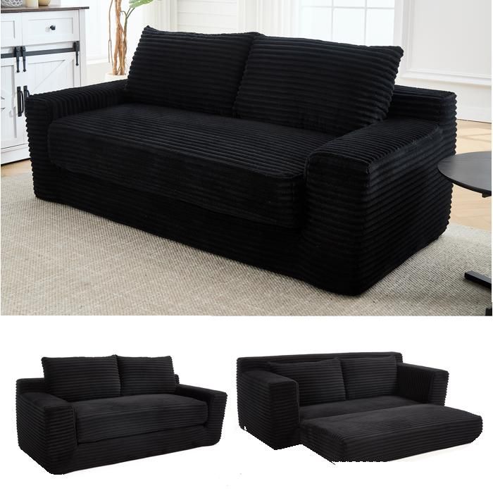 Canapé-lit convertible 2 places noir en tissu côtelé mousse à mémoire de forme sans montage 132 x 85 x 62 cm