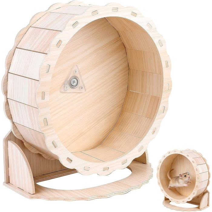Roue silencieuse 23 cm en bois pour hamster gerbille et souris - surface de course en liège roulement à billes