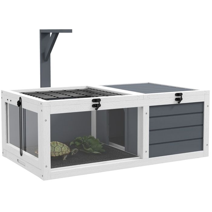 Maison pour tortues et reptiles – Bois de sapin – 2 espaces – Gris blanc – 81 x 48 x 315 cm