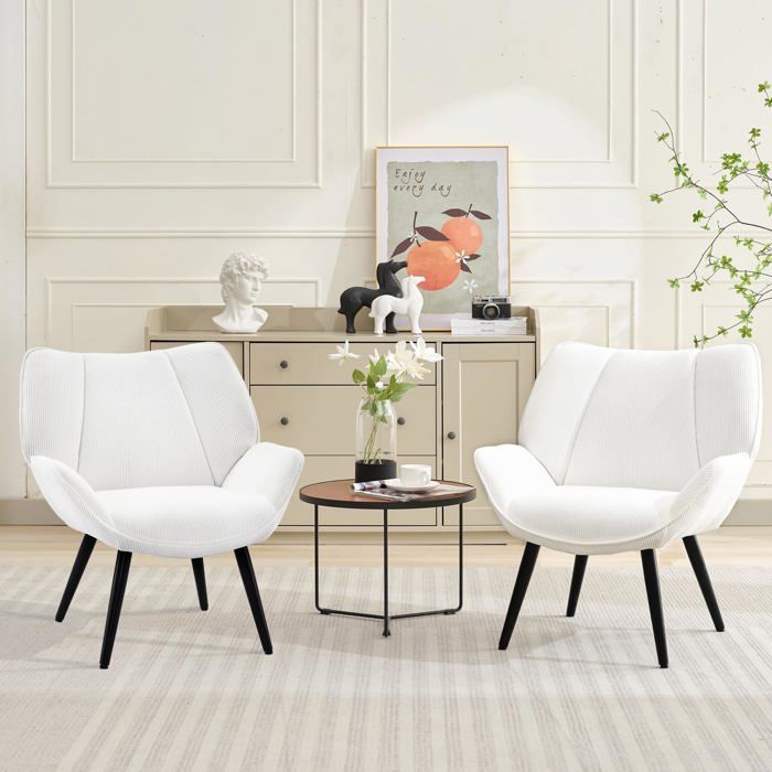 Fauteuil relax scandinave - Assise rembourrée - Confort wingback -150 kg - Salon/lecture - Blanc