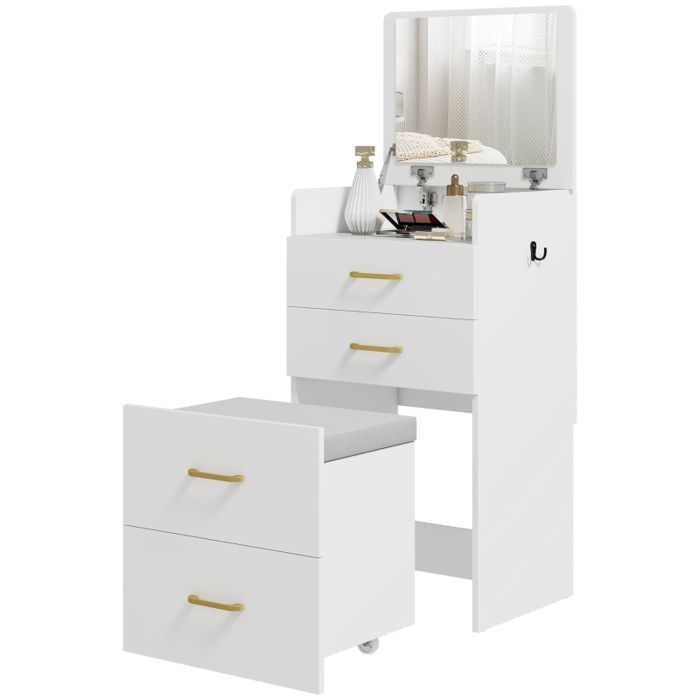Coiffeuse coloris blanc en bois avec miroir avec tiroirs de rangement longueur 48 cm profondeur 40 cm hauteur 90 cm