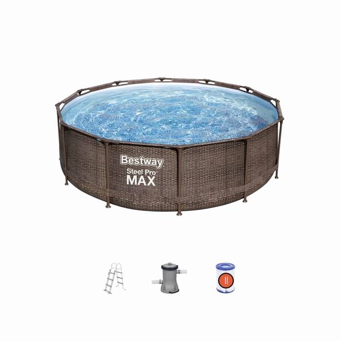 piscine tubulaire bestway opalite grise aspect rotin piscine ronde o3 6m avec pompe de filtration piscine hors sol armature cdiscount jardin