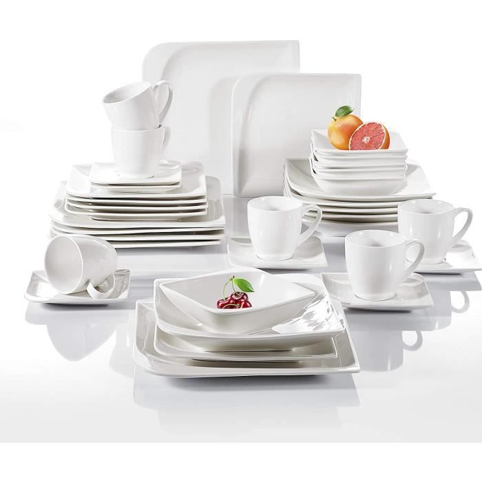 Service de table complet 83 pièces Avouta 100% Porcelaine Blanc liseré