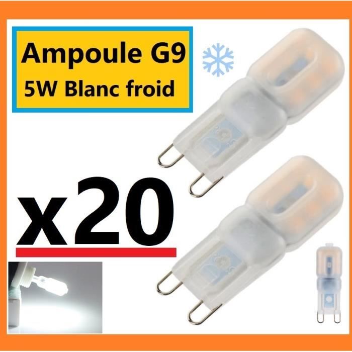 Ampoule G9 5 Watt LED BLANC FROID pour lampe luminaire plafonnier