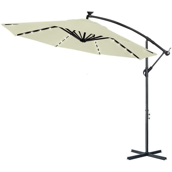 Parasols en Aluminium 300cm avec Protection UV LED Blanche à énergie