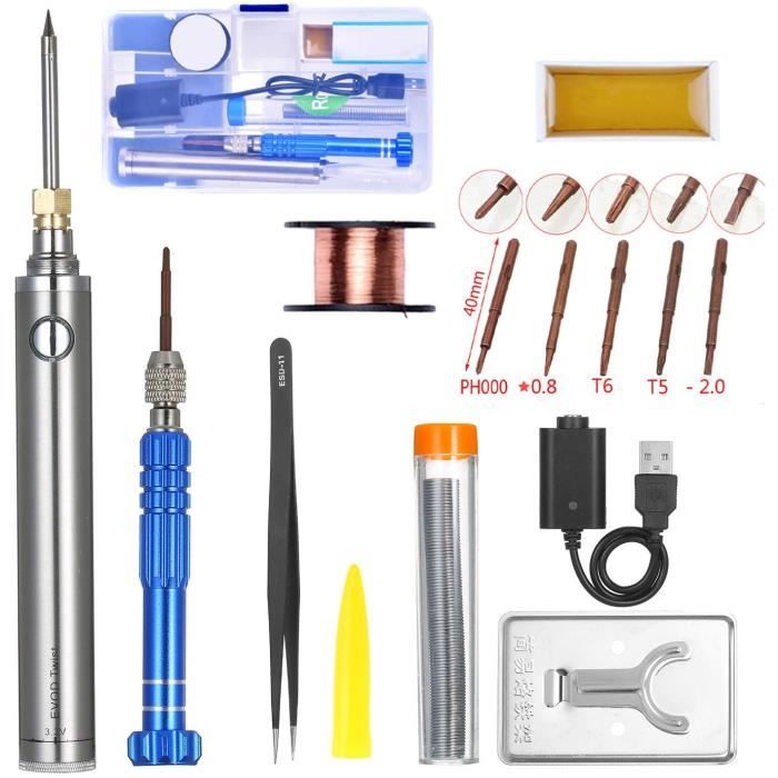 Mini Kit Fer à Souder Sans Fil USB Rechargeable 8W - 330-450°C - Outil Portable Pour Réparations Électroniques, Bijoux, DIY (Noir)