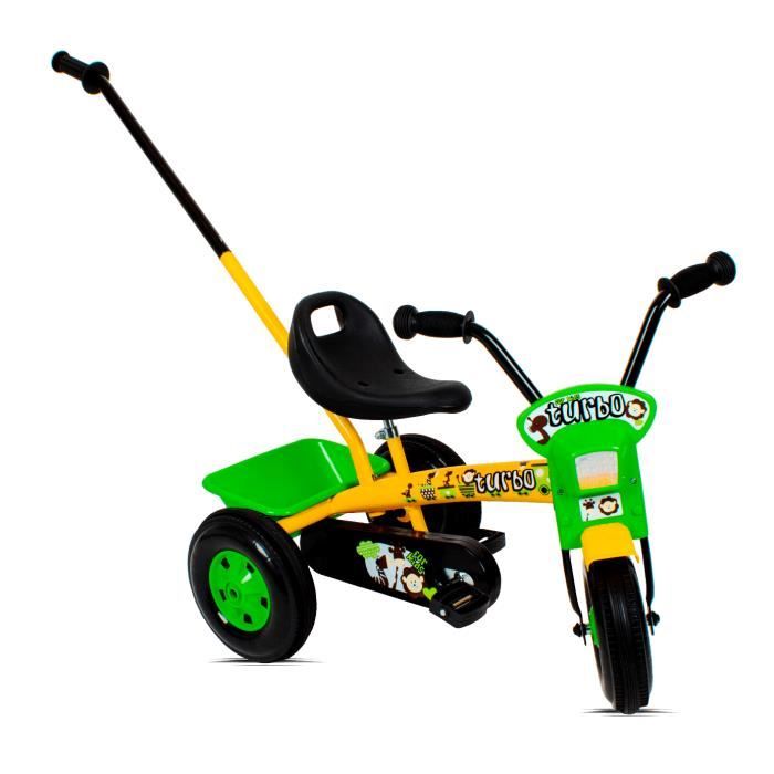 Tricycle enfant 3 6 ans avec barre pousser Jaune et Vert