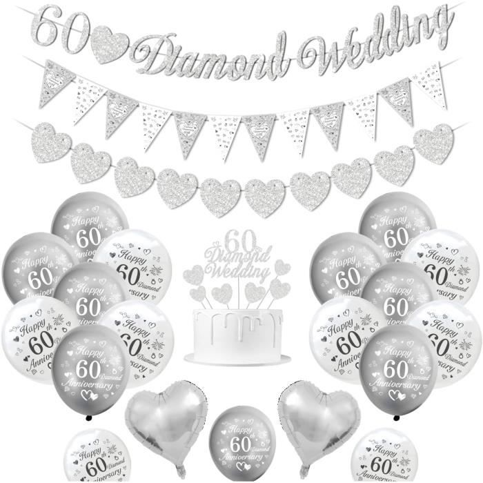 Décorations Mariage Diamant, Décorations Anniversaire Mariage 60 Ans  Bannière Mariage Diamant 60 Ballons Happy 60Th Anniversa[u1339] - Cdiscount  Maison