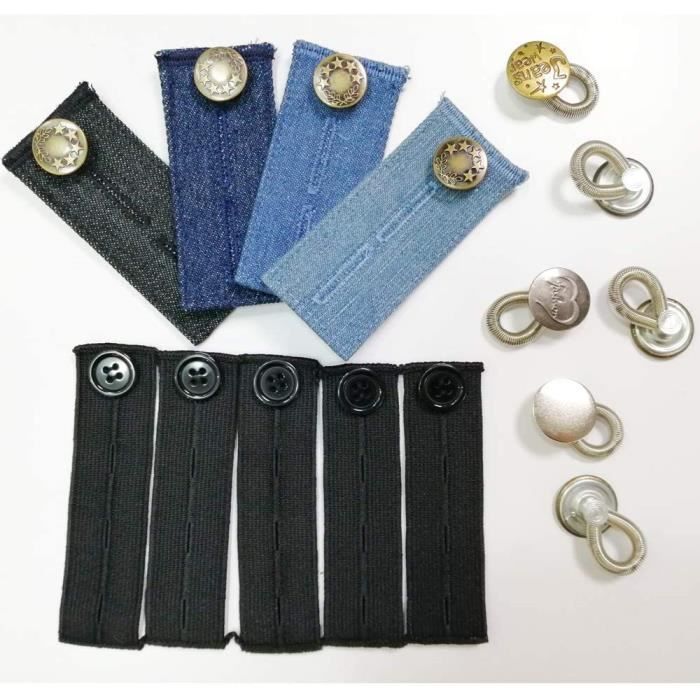 6 pcs Boutons en metal pantalon jeans ou jupe rallonge extenseur ressort