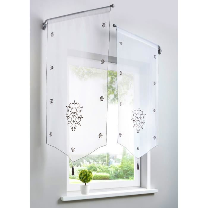 1pc Rideau Voilage Brise Bise En Polyester Broderie Fleurs Avec Pompon Decoration De Fenetre Chambre Cafe Cuisine Lxh 60x120cm Achat Vente Brise Bise Cdiscount